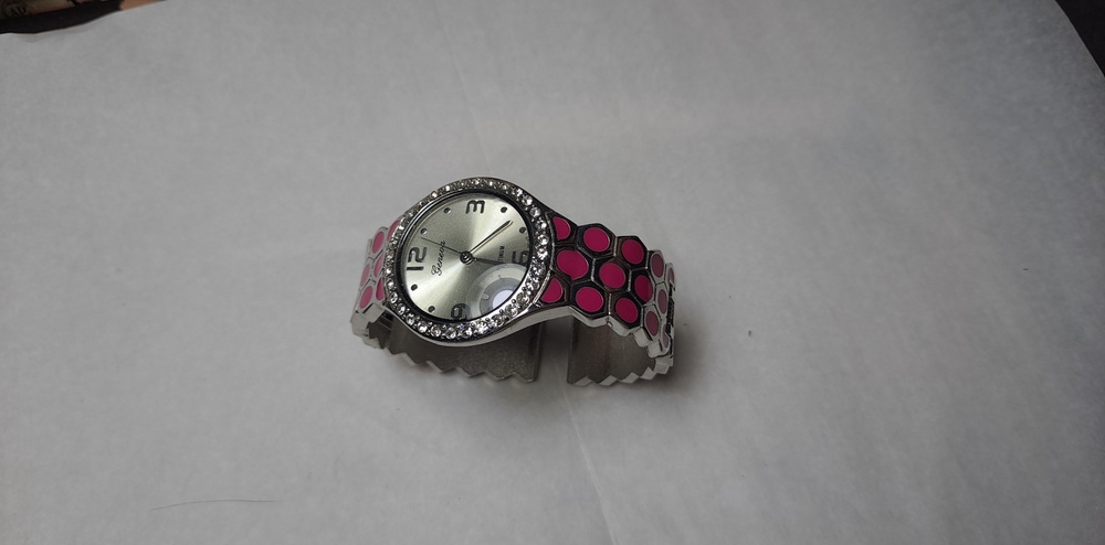 Geneva Silver Dial with Pink Accents Watch